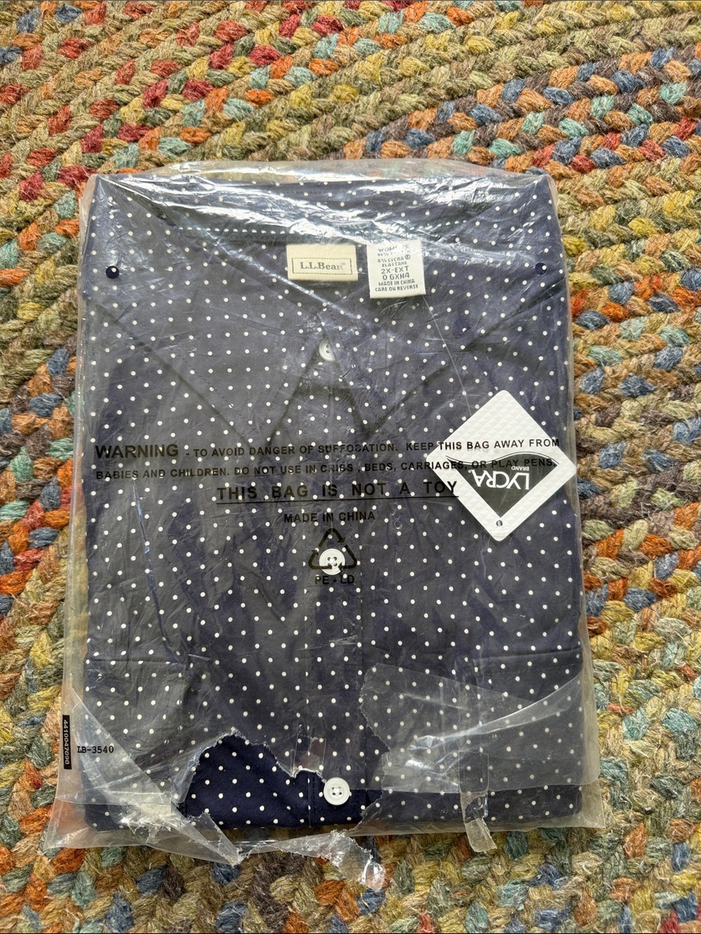 LL Bean Classic Camp Shirt Bright Navy Polka Dot Long Sleeve Button-Up Shirt 2X
